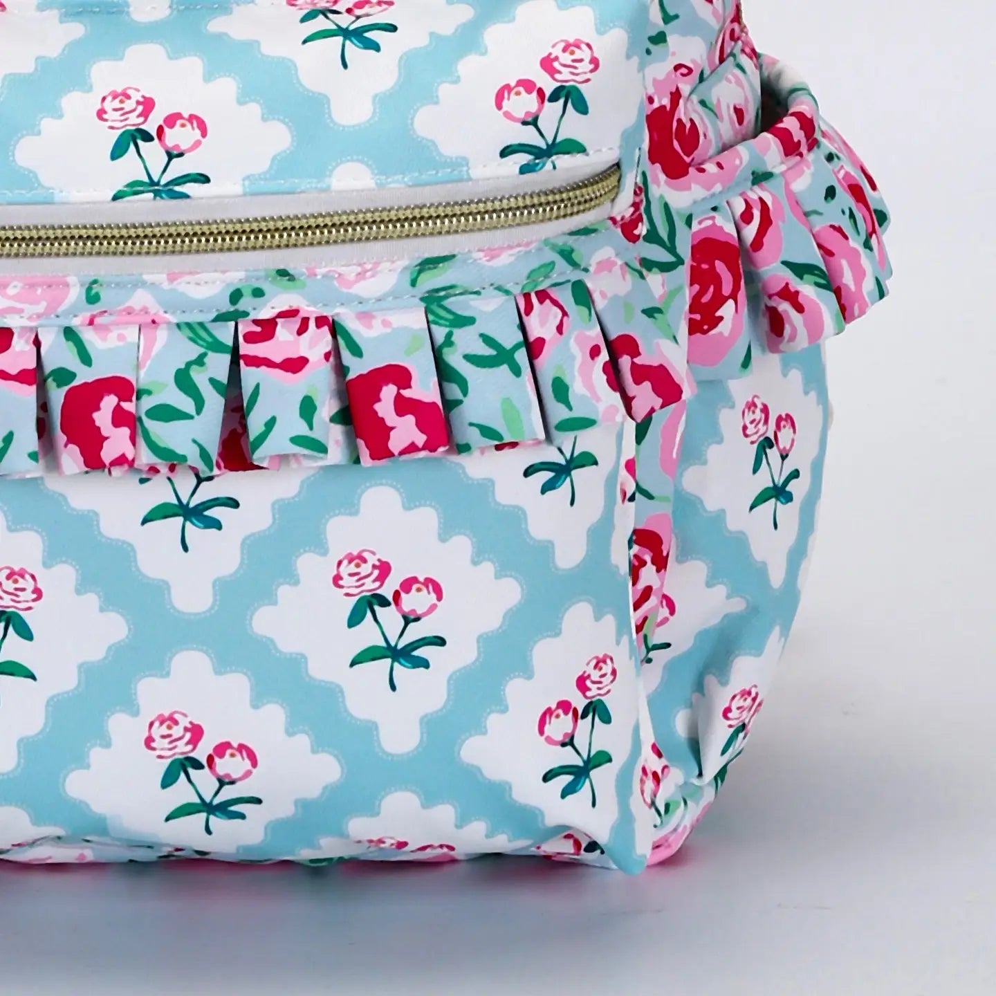 Pink Checkered Ruffle Flower Printed Backpack