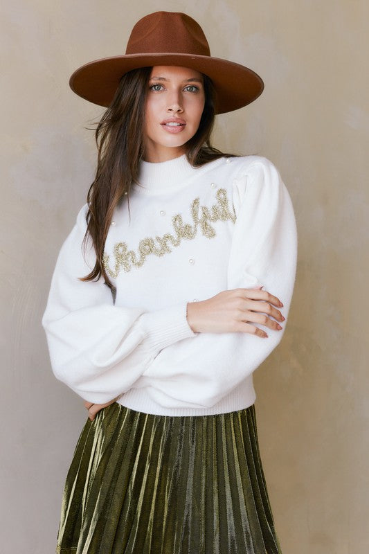 Thankful Tensill & Pearl Studded Sweater