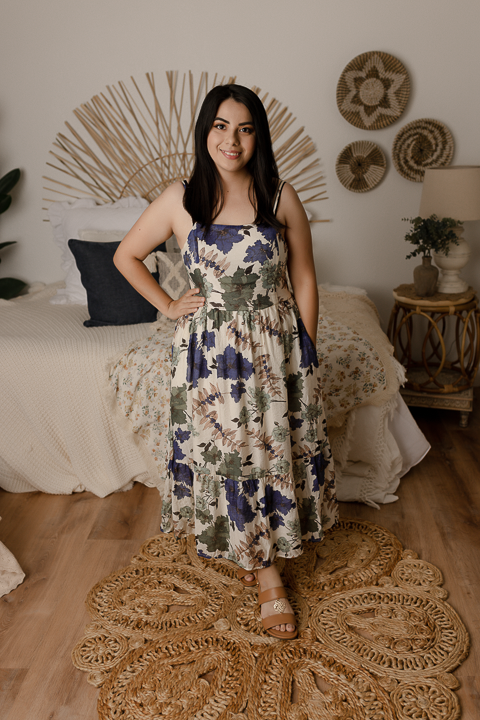Womens Floral Smocked Back Tank Dress
