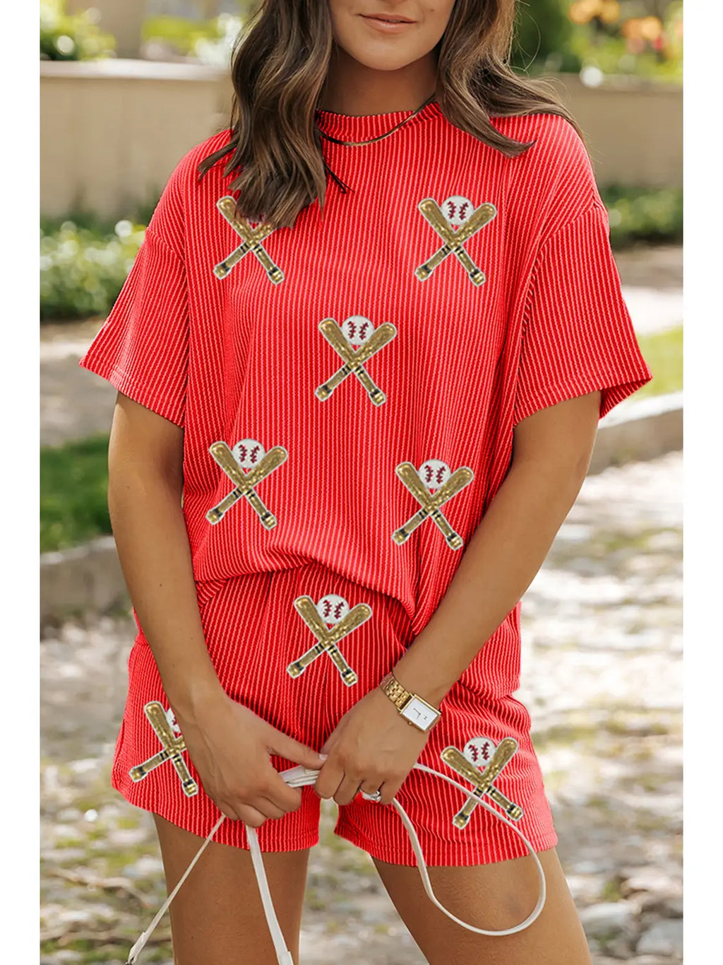 Women's ALL-STAR Ribbed Sequin Baseball Shorts Set
