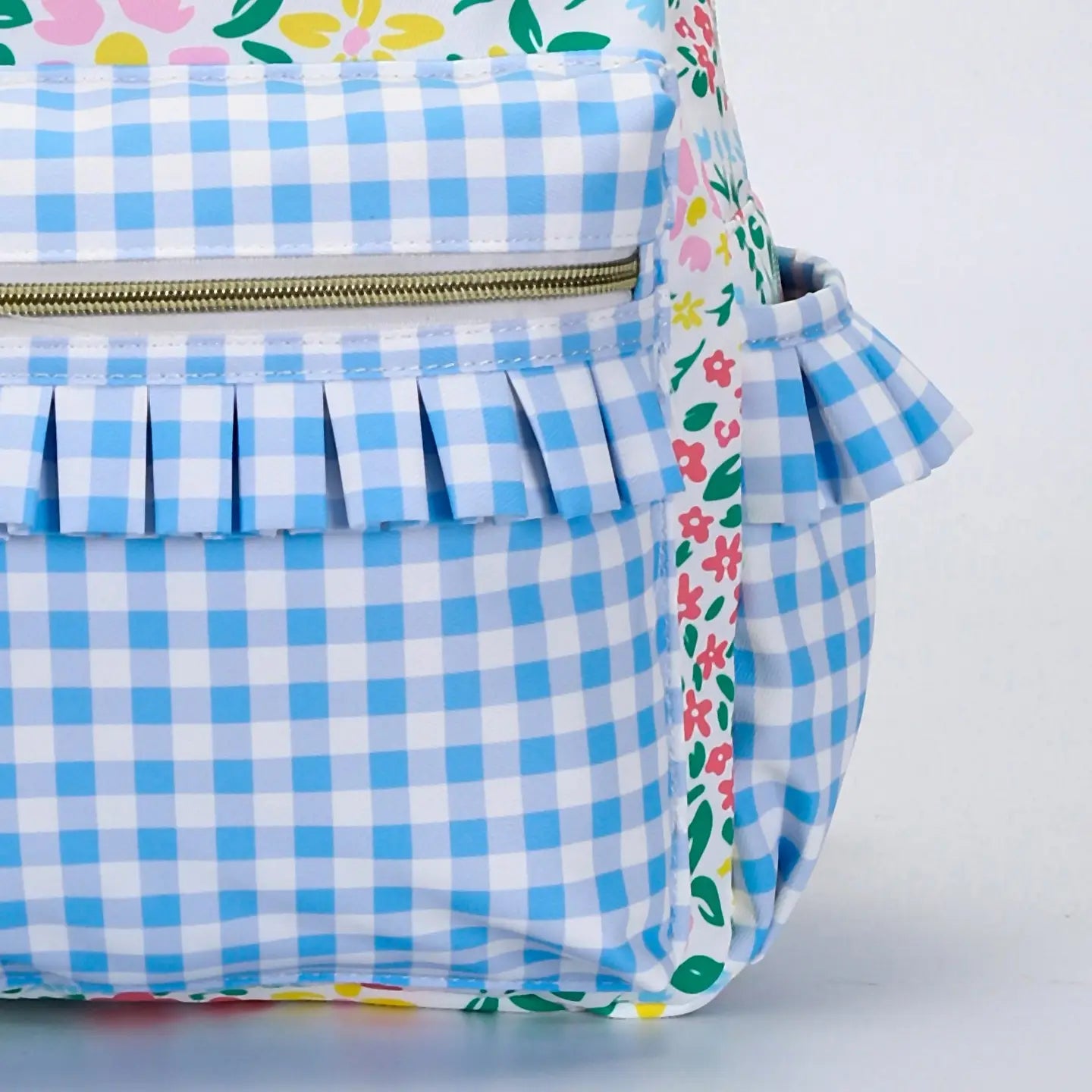 Pink Checkered Ruffle Flower Printed Backpack