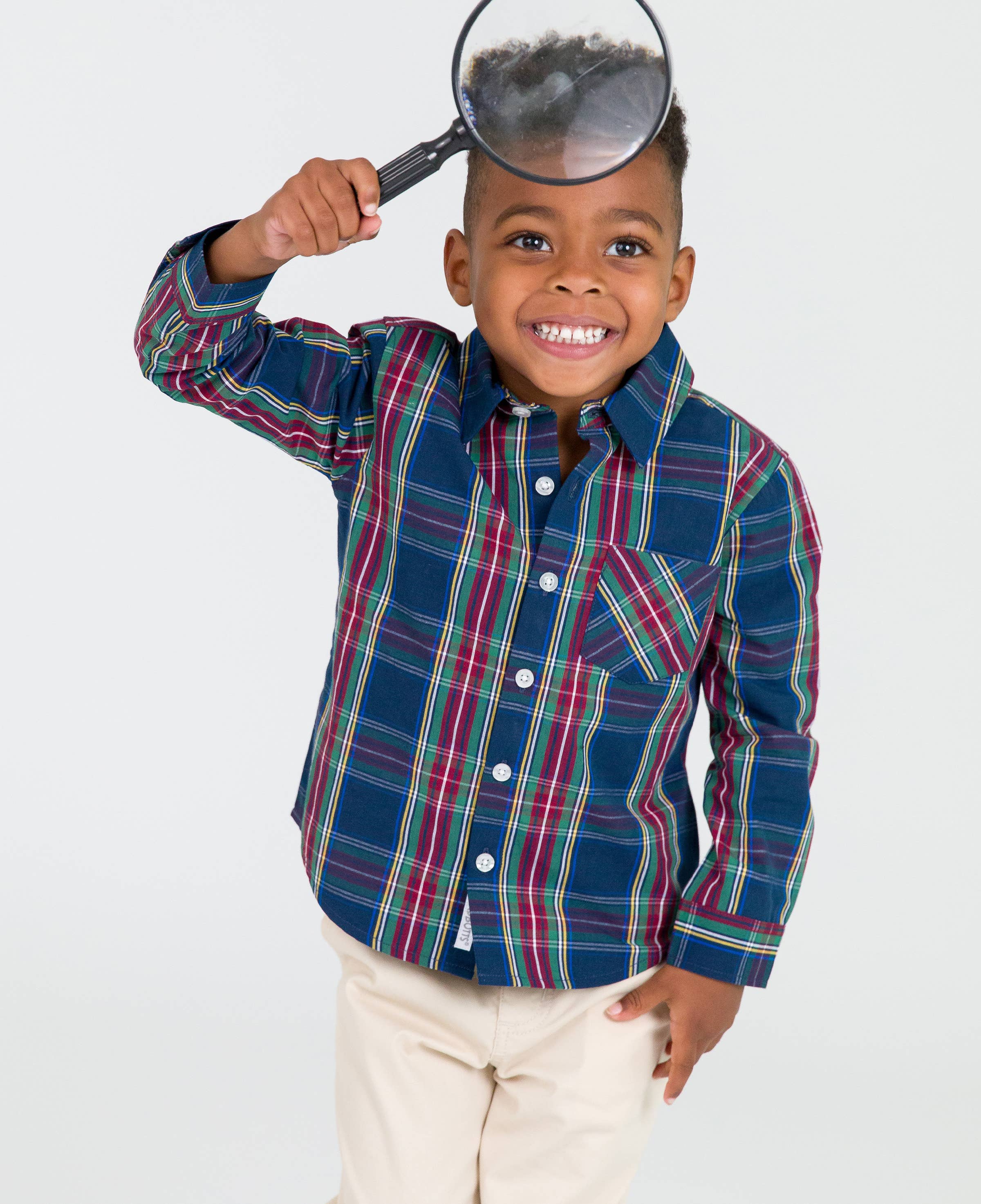Boys Winter Nights Plaid Long Sleeve Button Down Shirt Navy