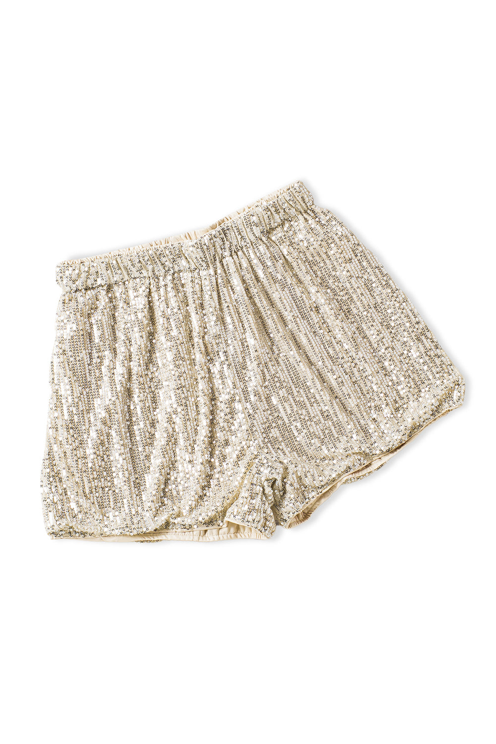 Apricot Sequin Straight Leg High Waist Casual Shorts