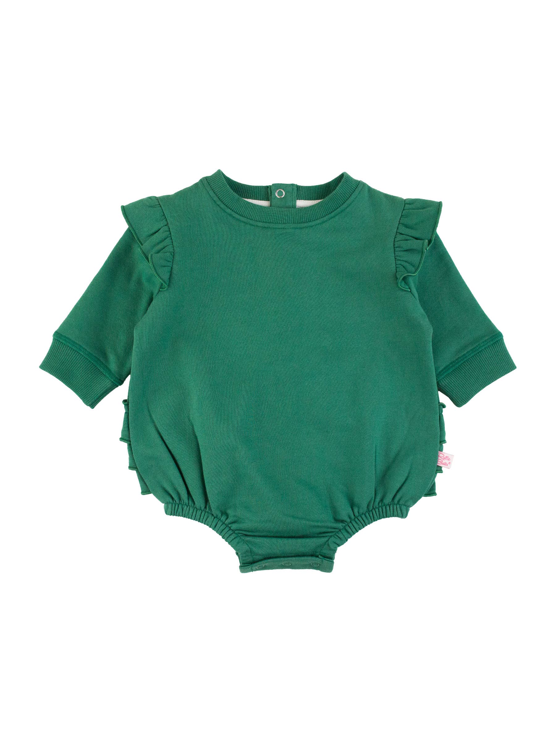 Baby Girls Fir Green Sweatshirt Bubble Romper: Green