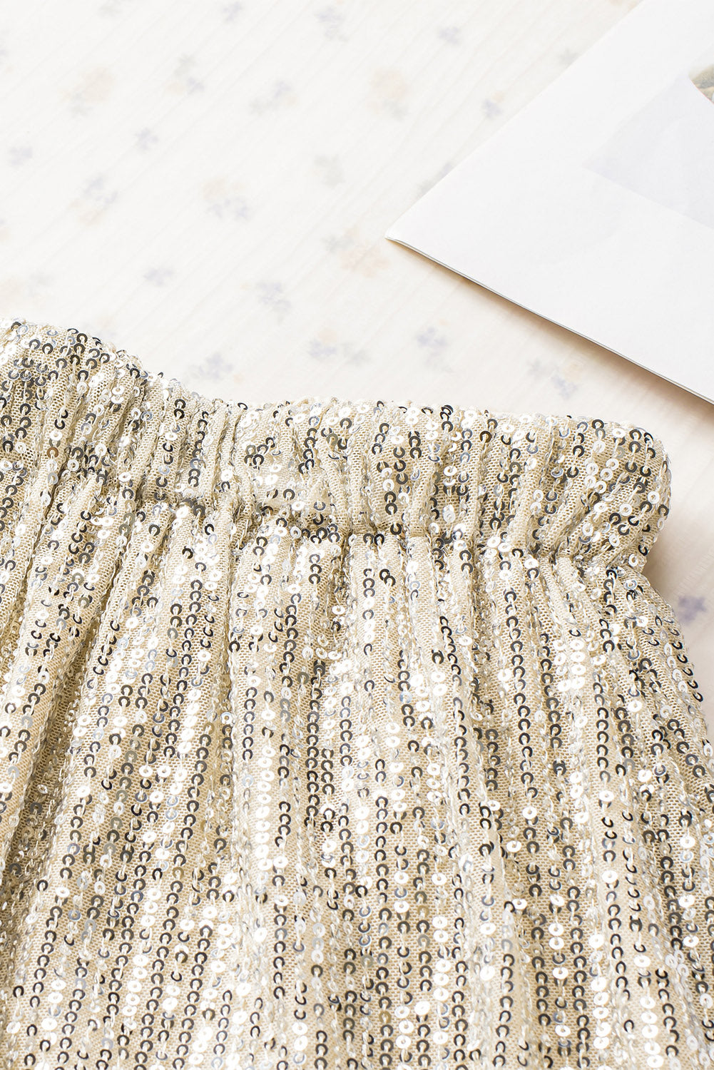 Apricot Sequin Straight Leg High Waist Casual Shorts