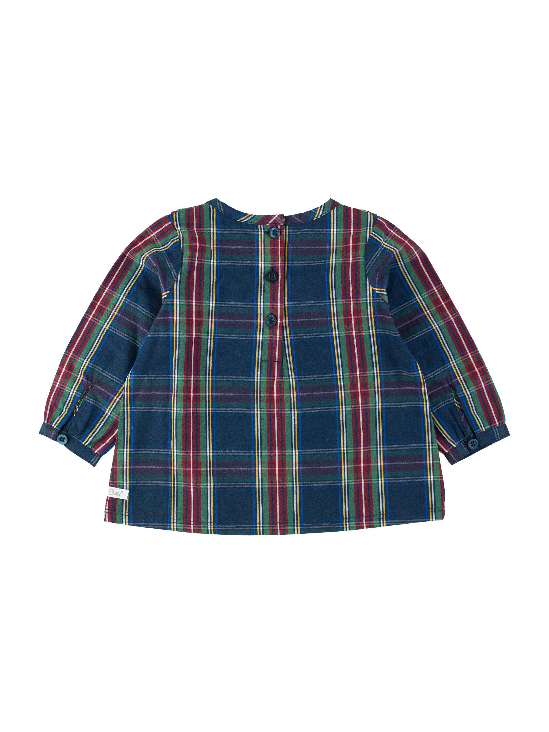 Girls Winter Nights Plaid Long Sleeve Ruffle Yoke Top: Navy
