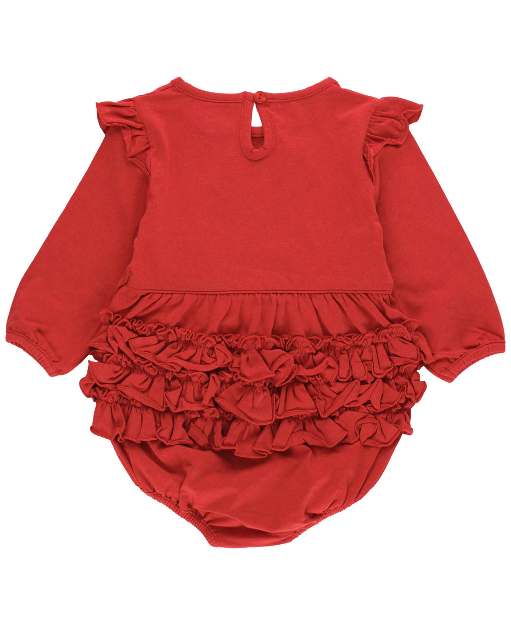 Baby Girls Red Knit Long Sleeve Flutter Bubble Romper: Red