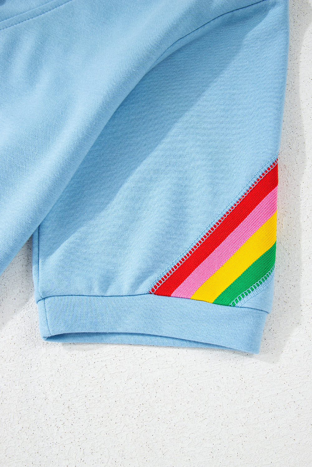 Sea Green Rainbow Colorblock Collared Short Sleeve Top 2 Piece Shorts Set