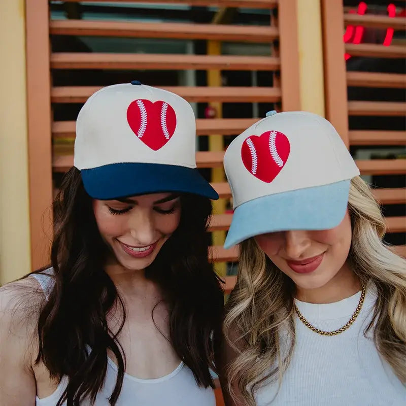 Red Baseball Heart Two-Toned Trucker Hats