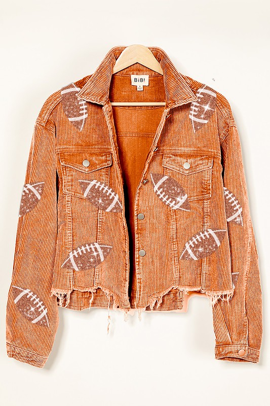 Vintage Washed Football Sequin Bling Corduroy Jacket