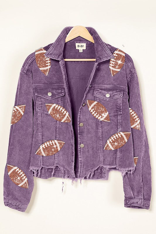 Vintage Washed Football Sequin Bling Corduroy Jacket