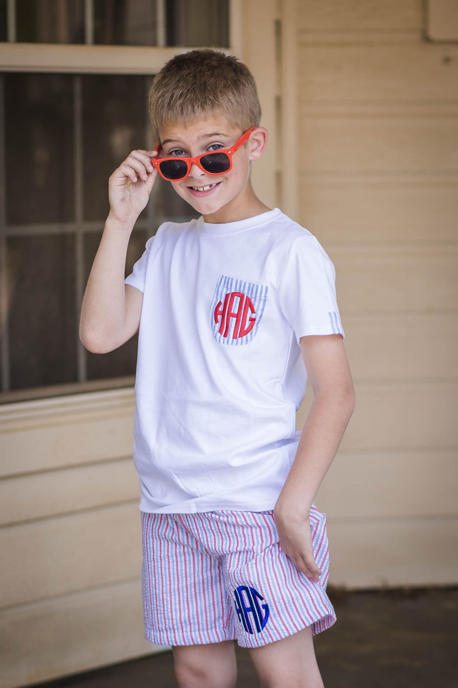 Boy's Red, White & Boom Seer Sucker Shorts