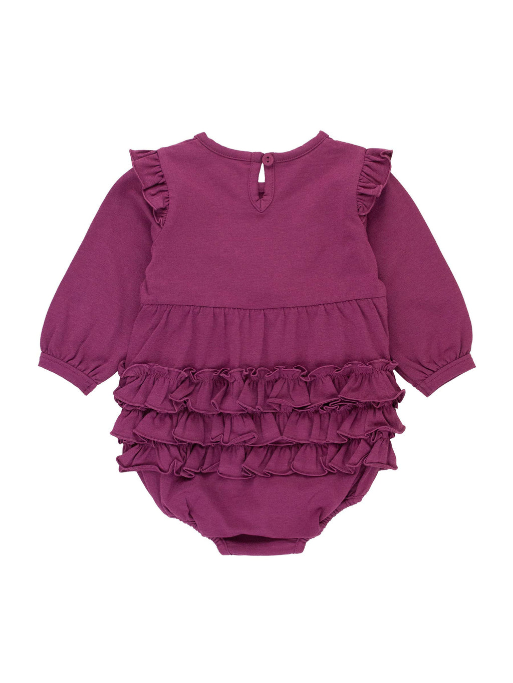 Baby Girls Eggplant Harvest Knit Long Sleeve V-Ruffle Bubble Romper: Purple