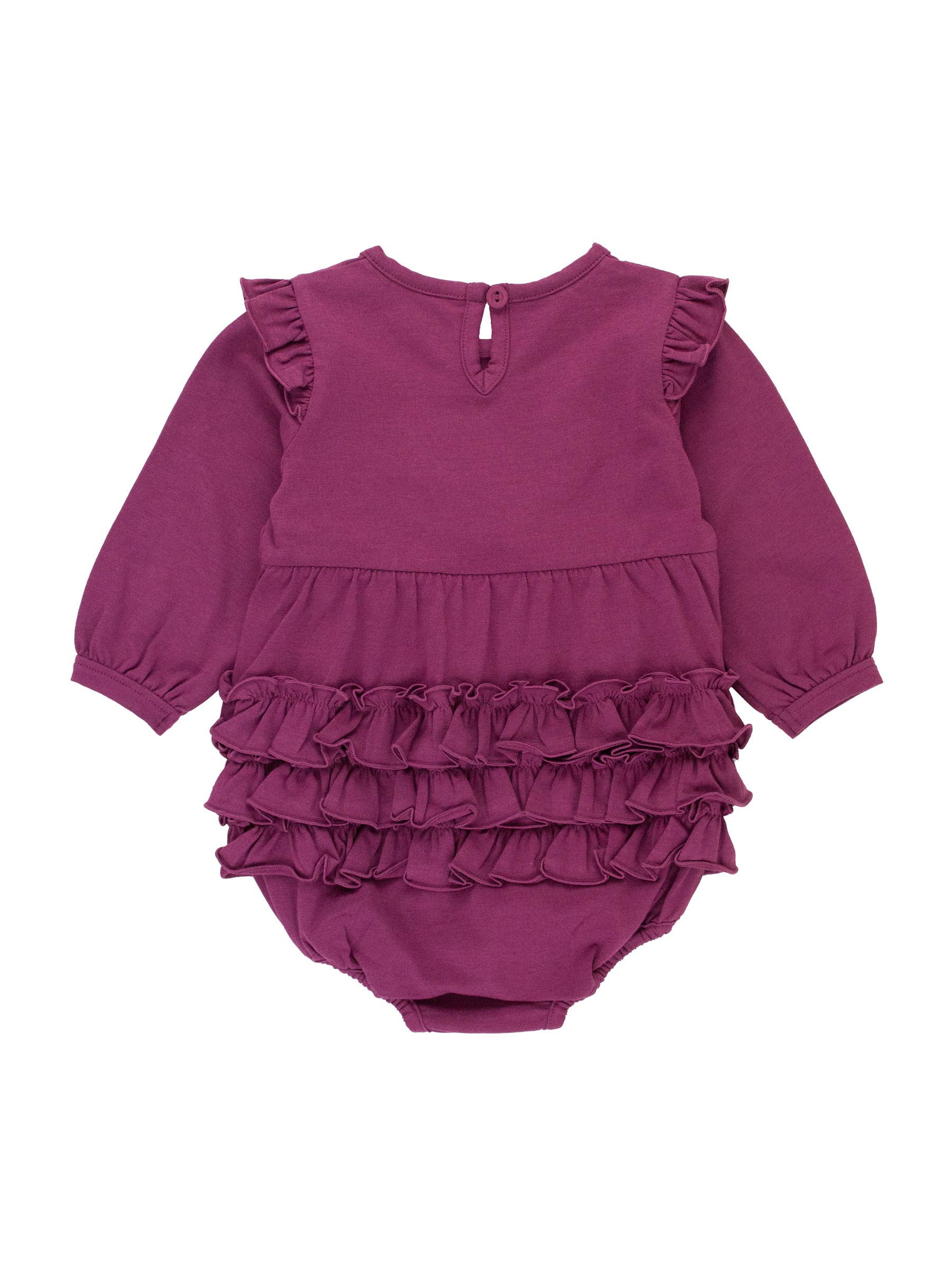 Baby Girls Eggplant Harvest Knit Long Sleeve V-Ruffle Bubble Romper: Purple