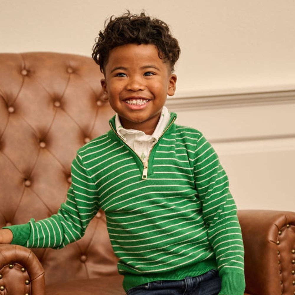 Mini Scott 3/4 Zip Pullover - Green Stripe: 8