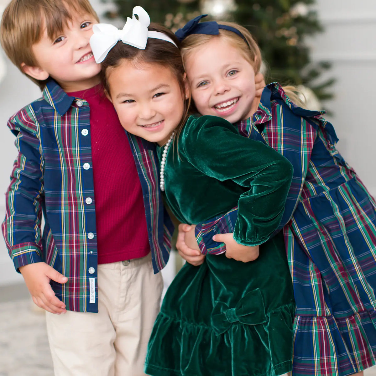 Girls Winter Nights Plaid Ruffle Bow Dress