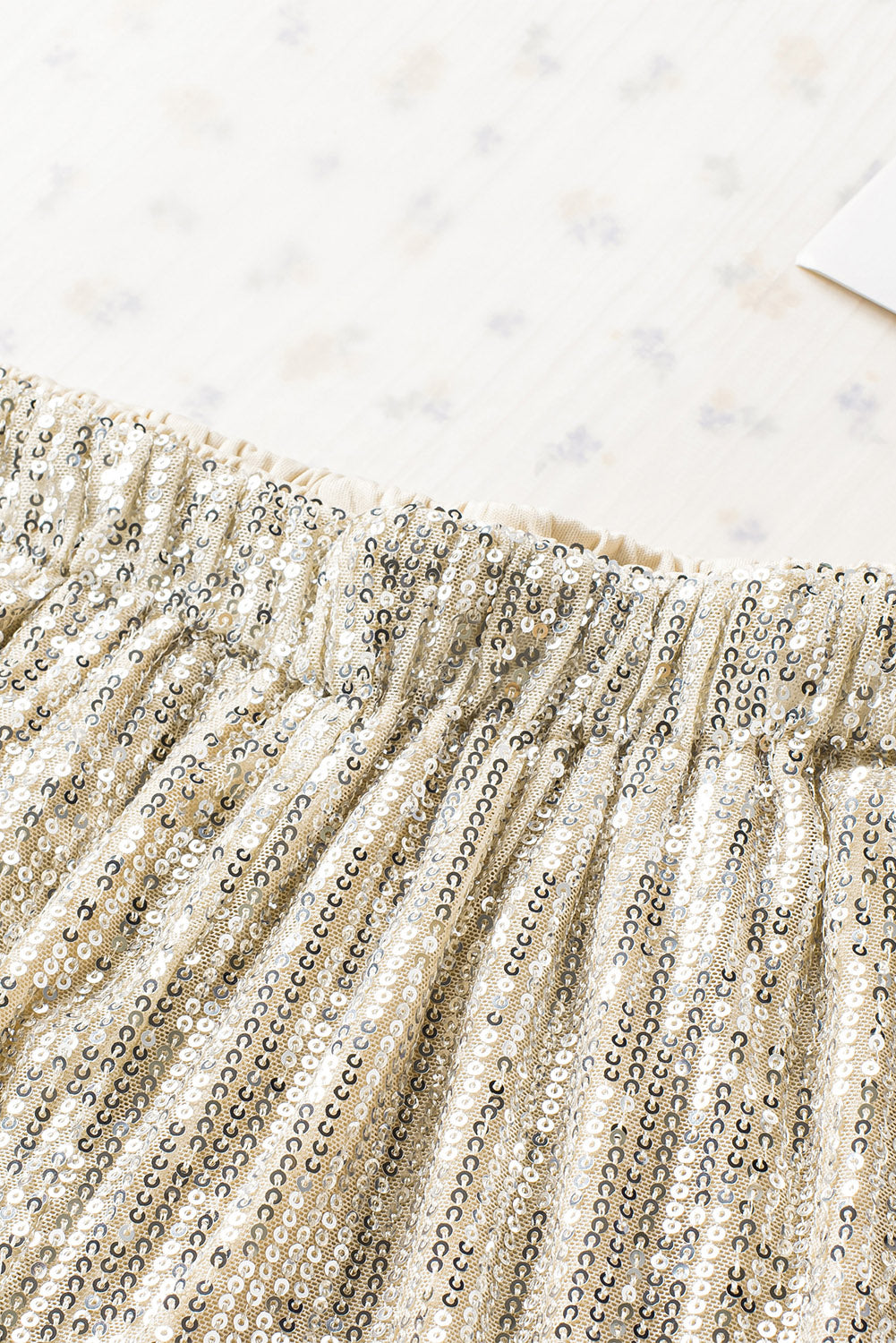 Apricot Sequin Straight Leg High Waist Casual Shorts