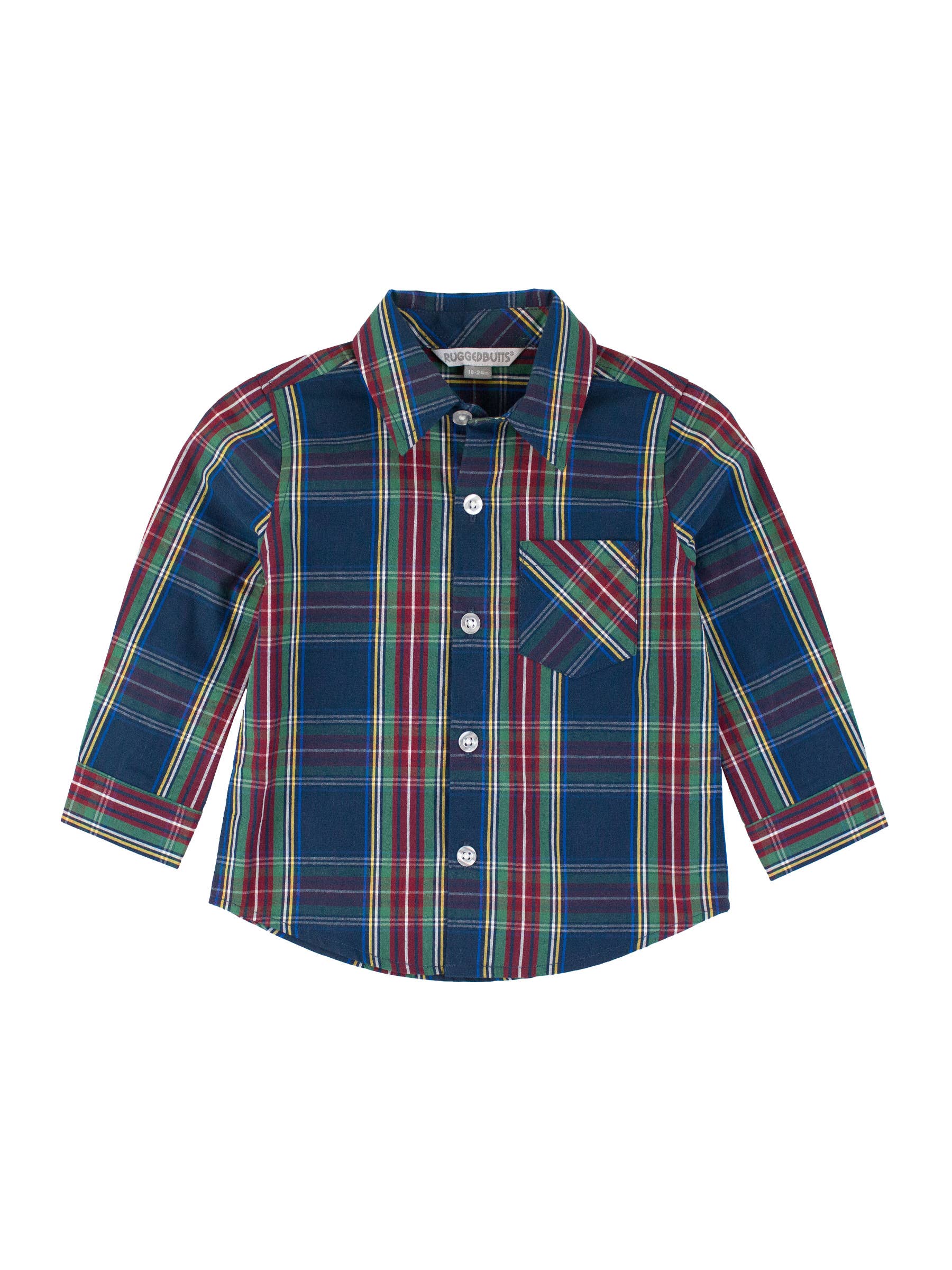 Boys Winter Nights Plaid Long Sleeve Button Down Shirt Navy