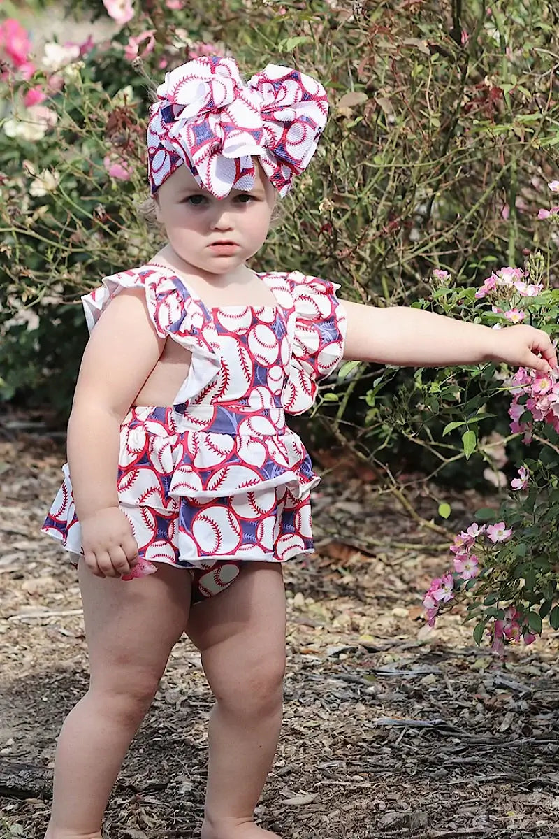 BASEBALL PRINTED BABY ONESIE W/ SNAPS