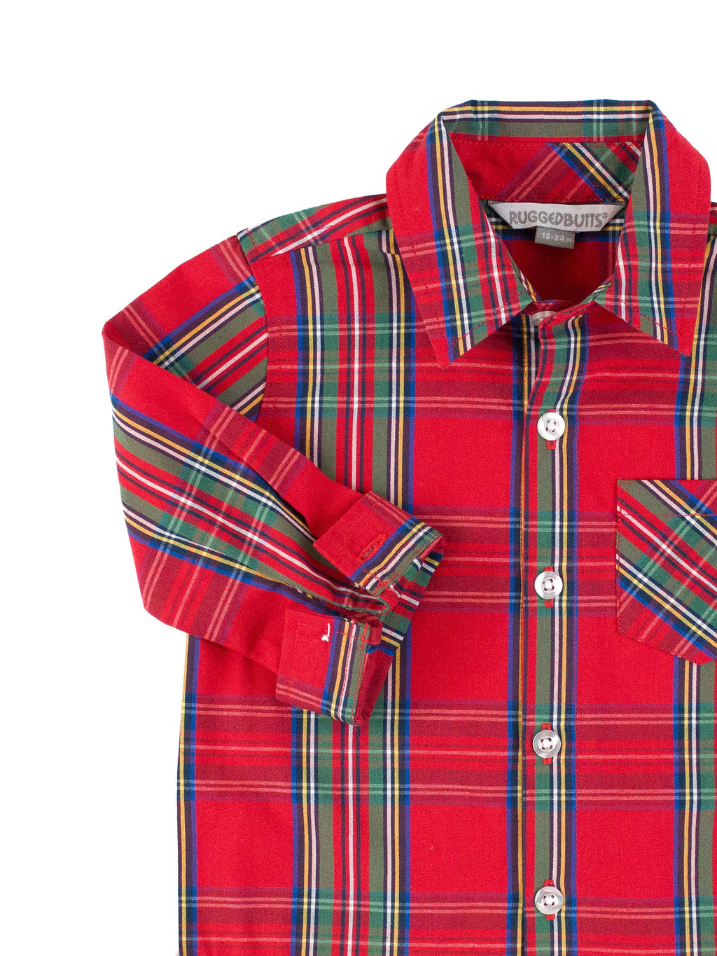 Red Boys Tis The Season Plaid Long Sleeve Button Down Shirt
