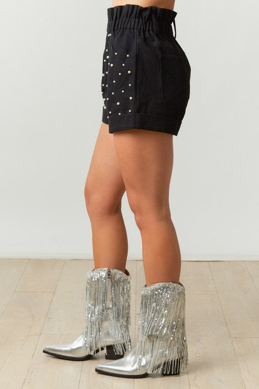 Lunch Date The Bestie Pearl Studded Paper Bag Shorts