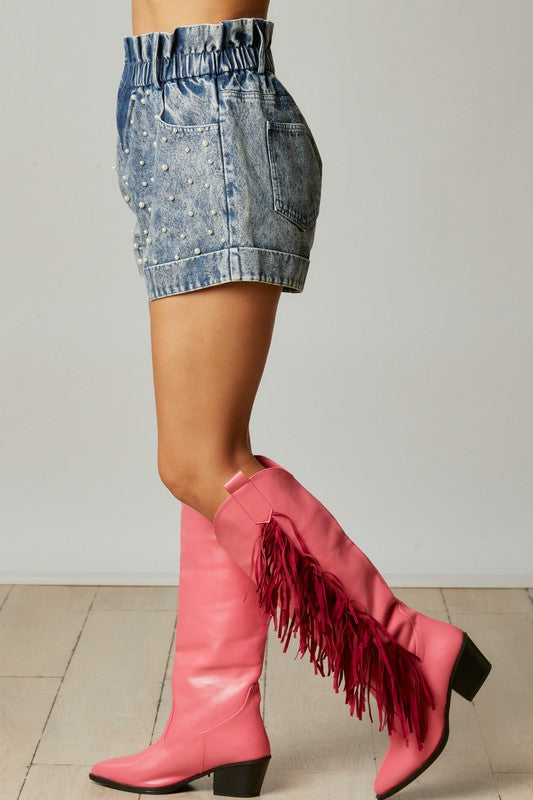 Lunch Date The Bestie Pearl Studded Paper Bag Shorts