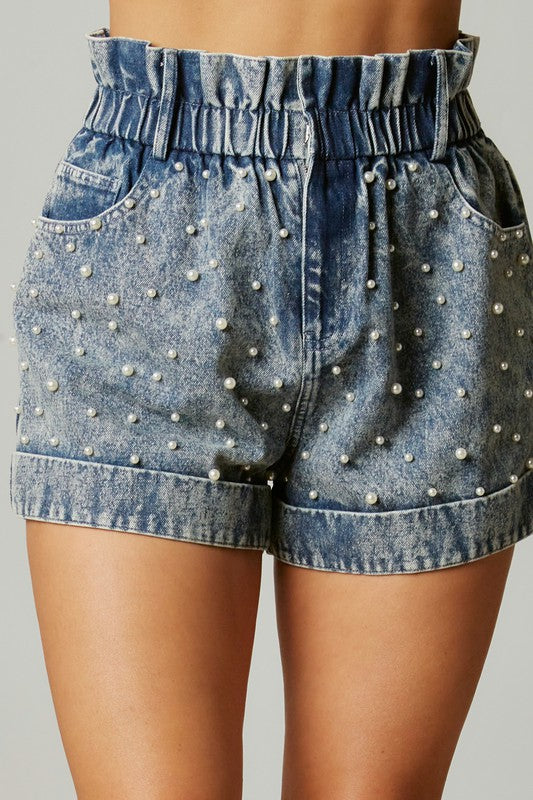 Lunch Date The Bestie Pearl Studded Paper Bag Shorts