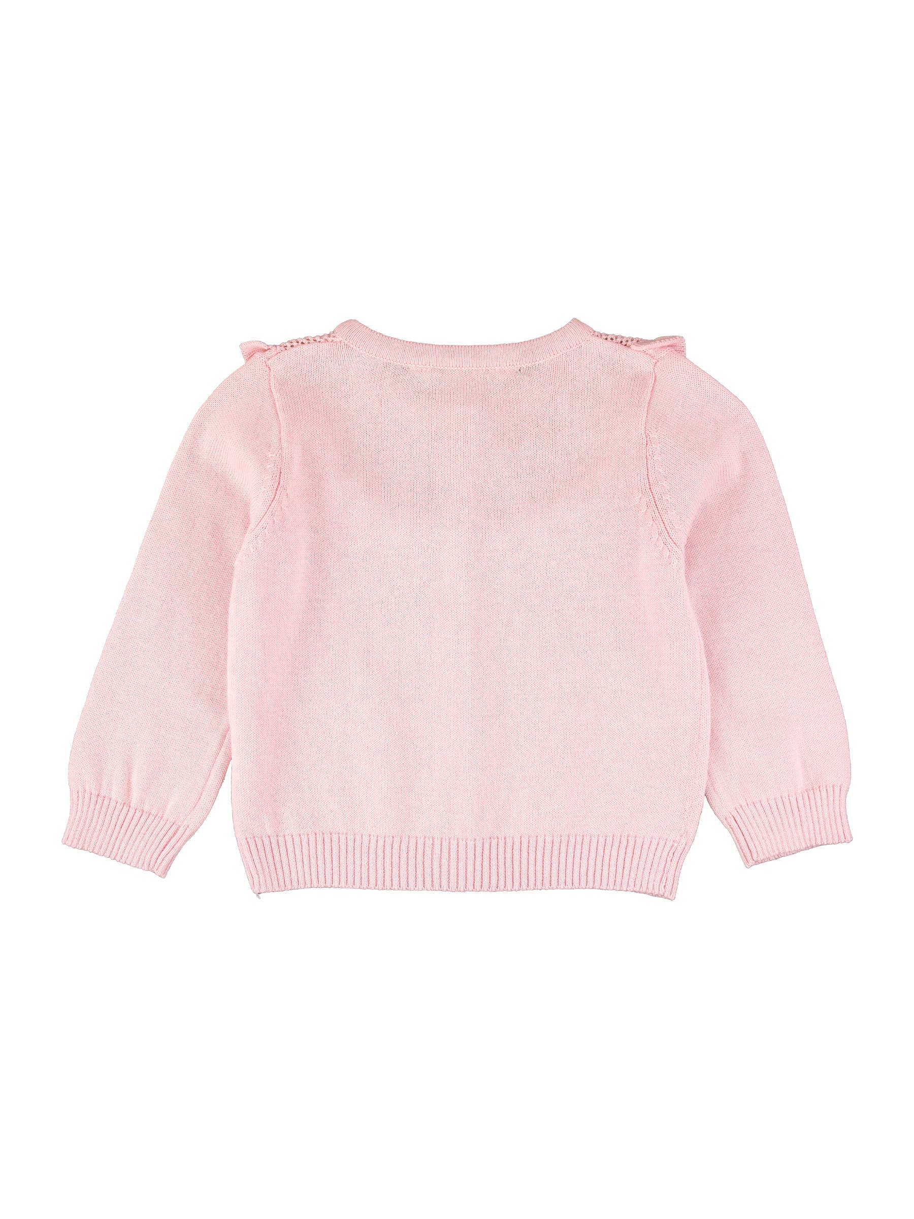 Girls Pink Sweater Knit Ruffle Trim Cardigan: Pink