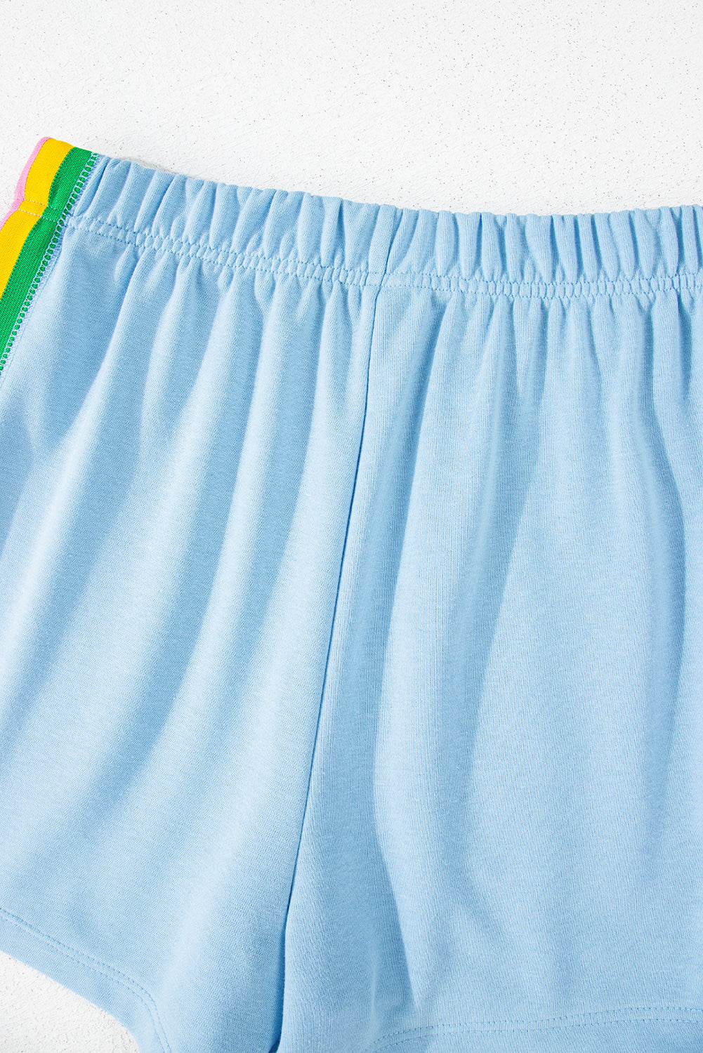 Sea Green Rainbow Colorblock Collared Short Sleeve Top 2 Piece Shorts Set