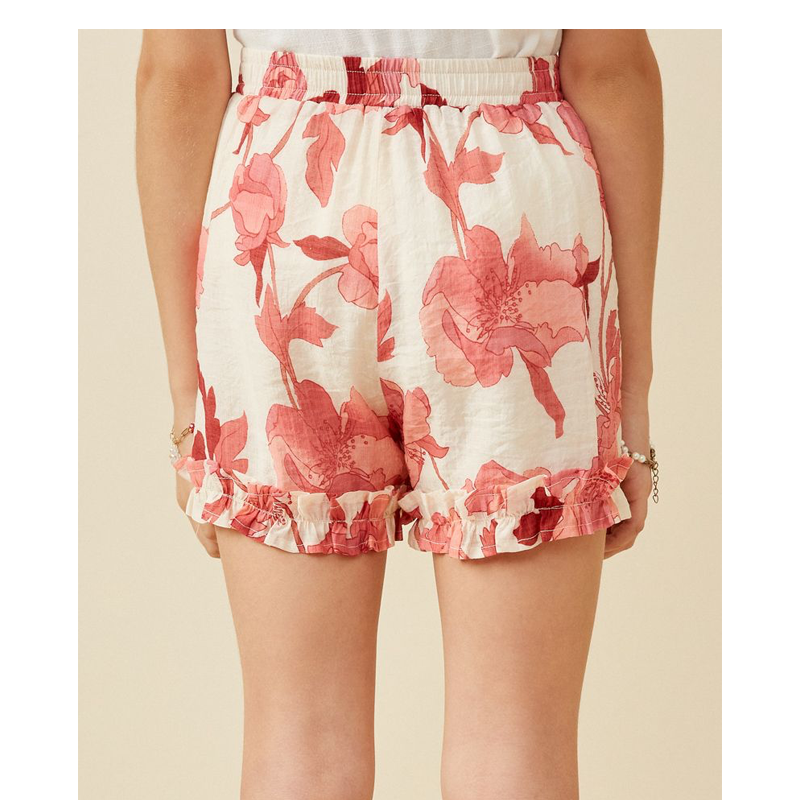Girls Textured Floral Print Ruffle Detailed Shorts