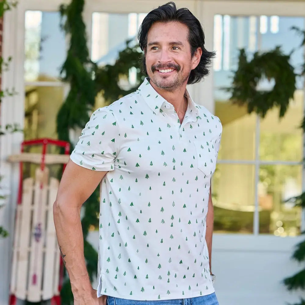 Davis Short Sleeve Pocket Polo - Tiny Trees On White