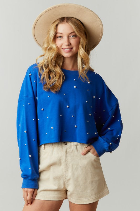 Pearl Studded Crop Sweatshirt