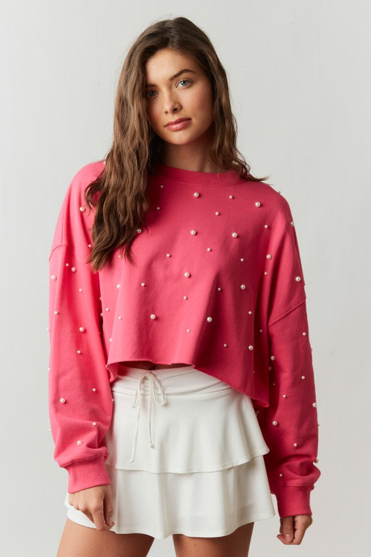 Pearl Studded Crop Sweatshirt