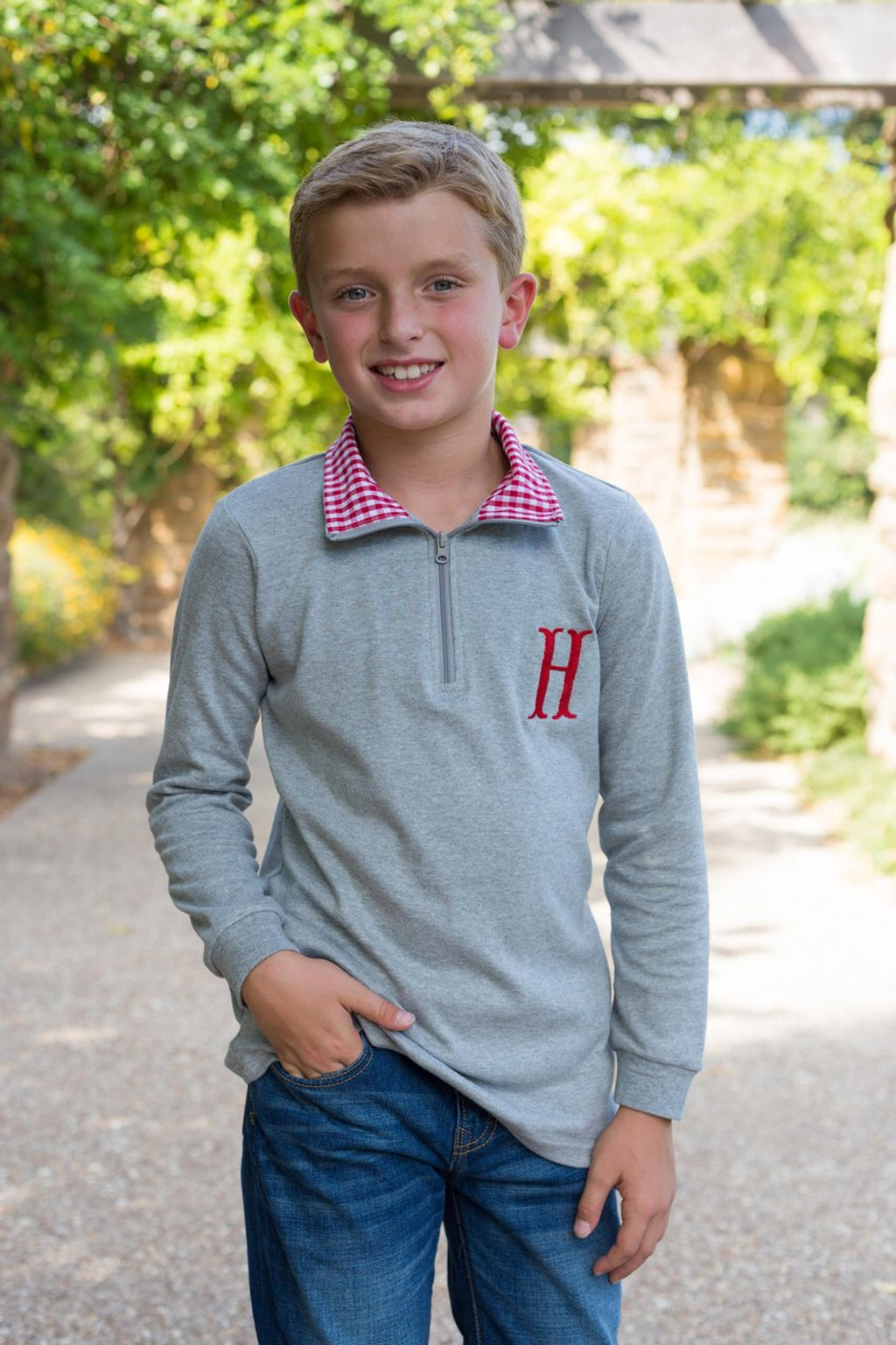 Monogrammed Darling Dapper Plaid Collar Pullover
