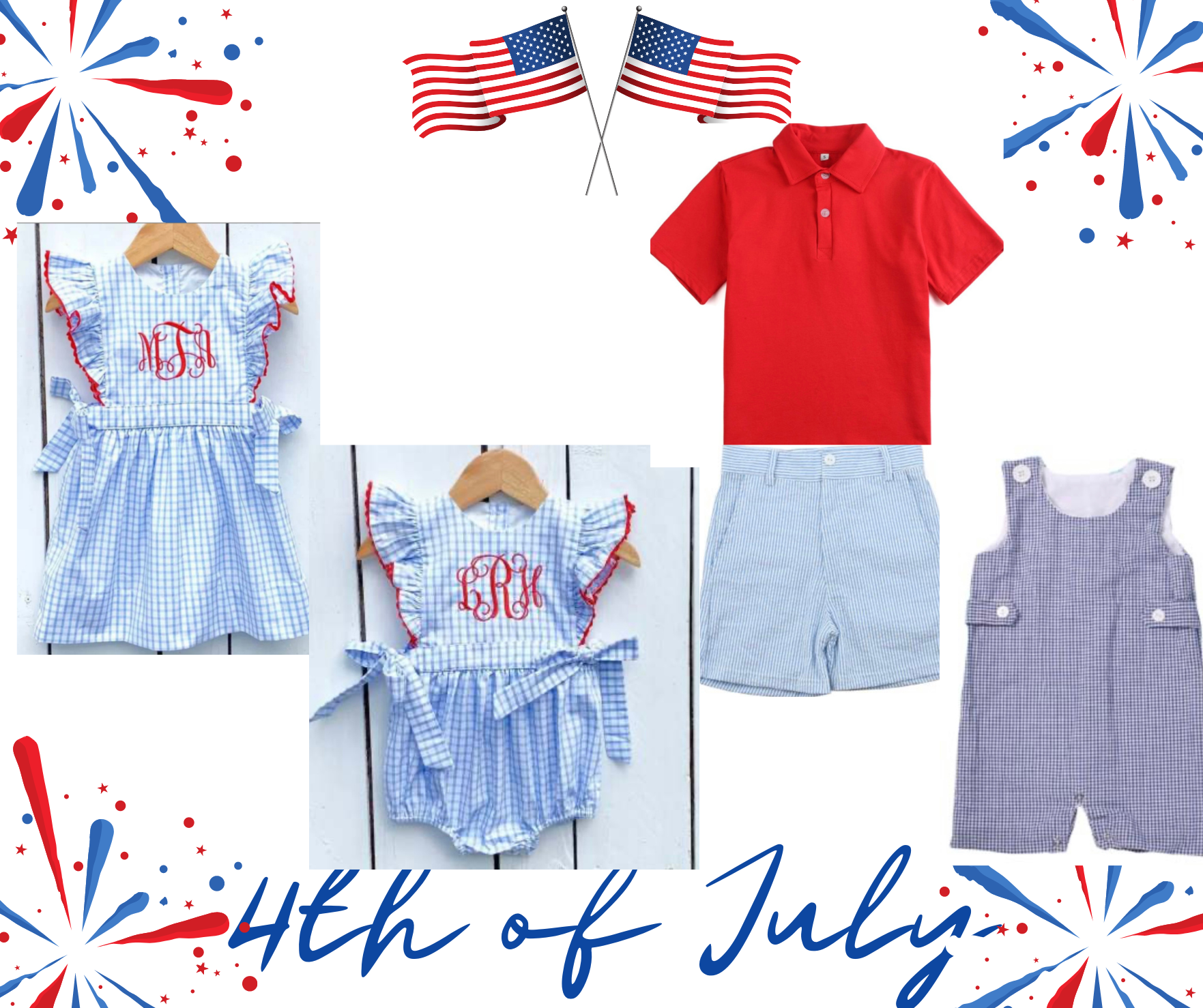 PRE ORDER Blue Gingham Custom 4th of July Boys Polo & Shorts Set