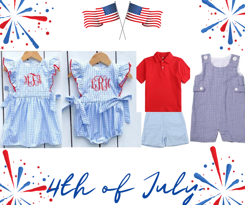 PRE ORDER Blue Gingham Custom 4th of July Boys Polo & Shorts Set